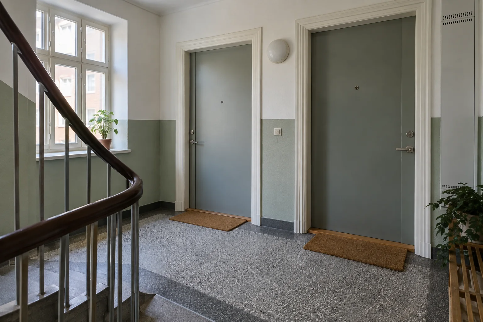 Fælles opgang med to lejlighedsdøre