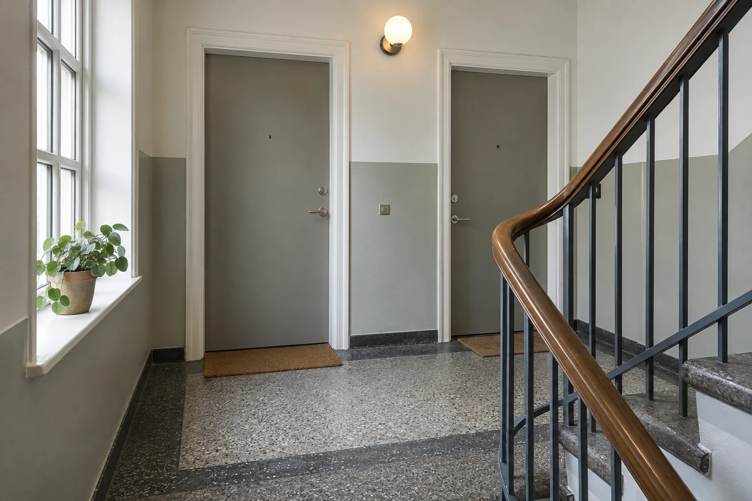 Fælles opgang med to lejlighedsdøre